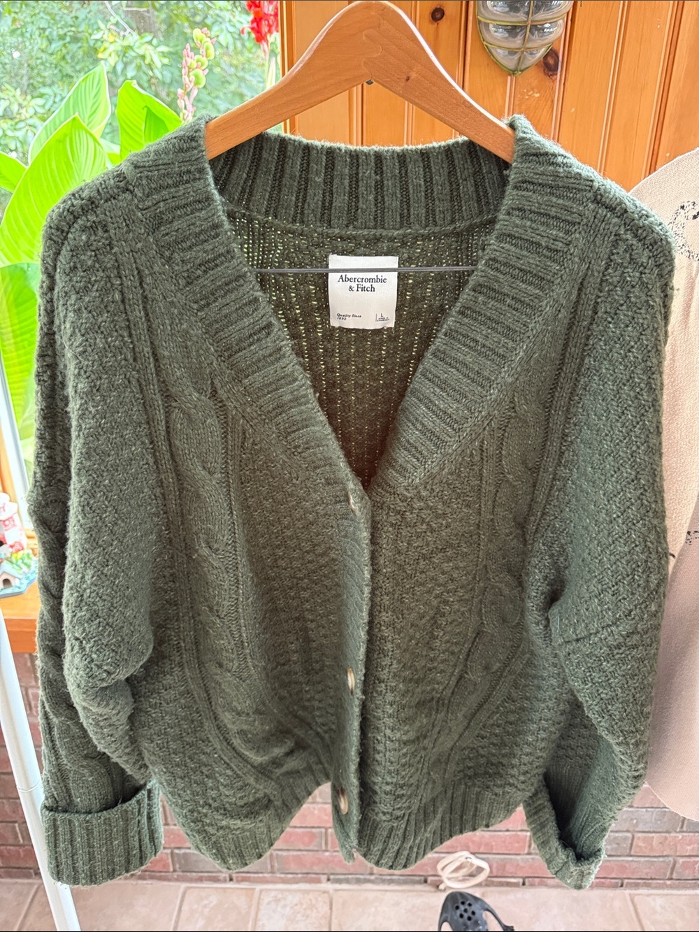 Abercrombie & Fitch Dark Green Cable Knit Cardigan